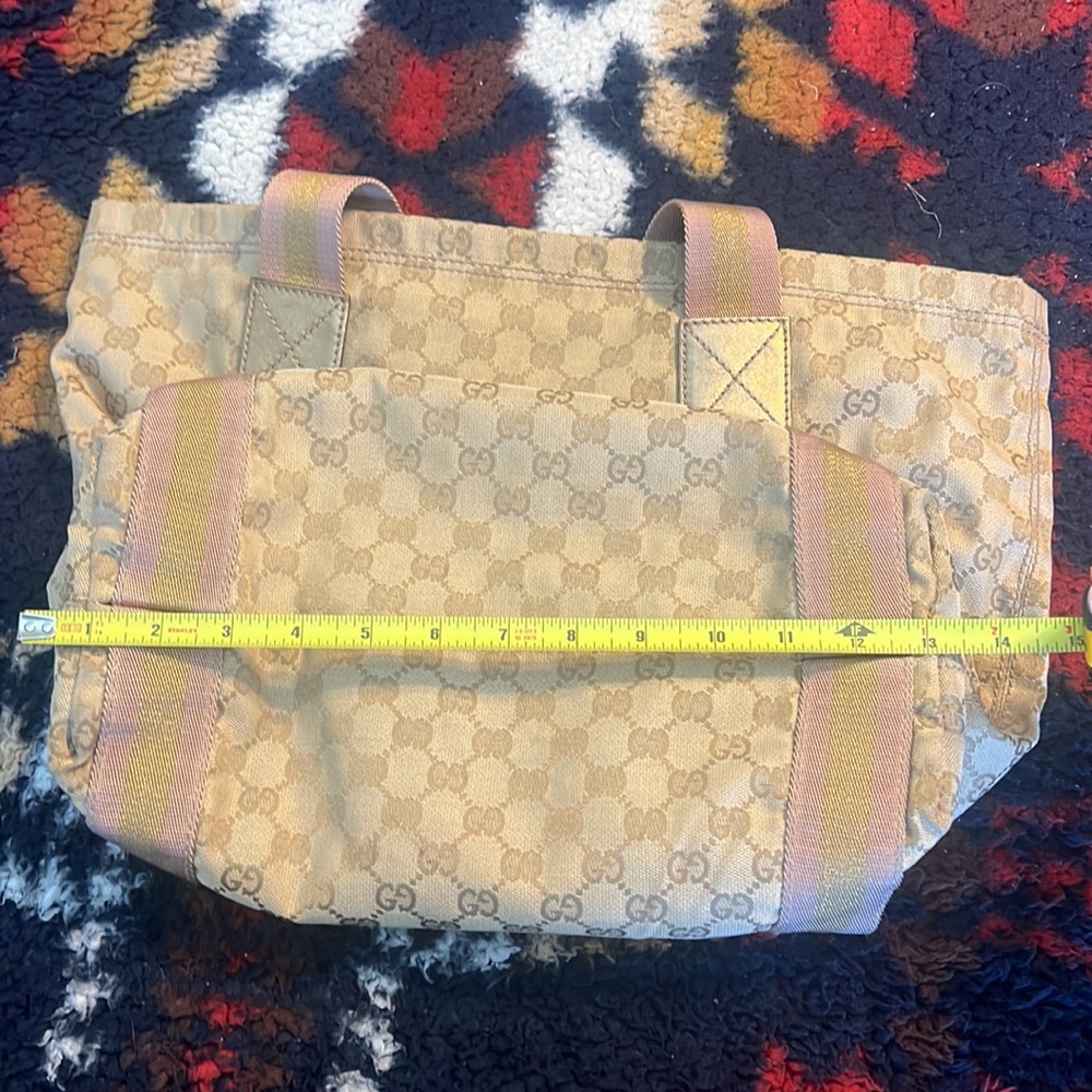 GUCCI GG Vintage canvas tote bag shoulder khaki beige pink gold - Picture 9 of 15